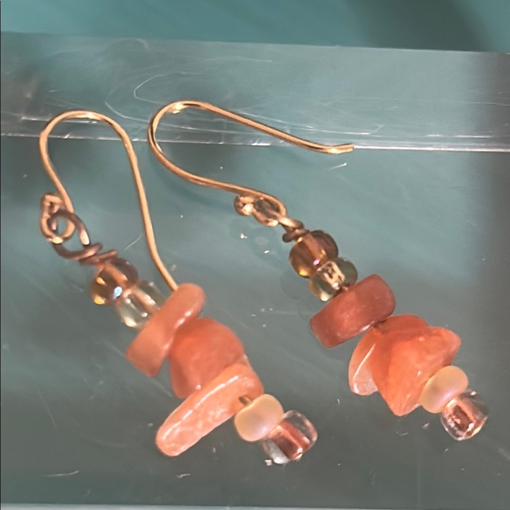 New Hand Crafted Carnelian Agate Chip Gemstone Drop Earrings